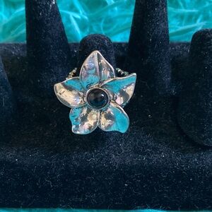 Paparazzi Silver Floral Ring with Dark Center